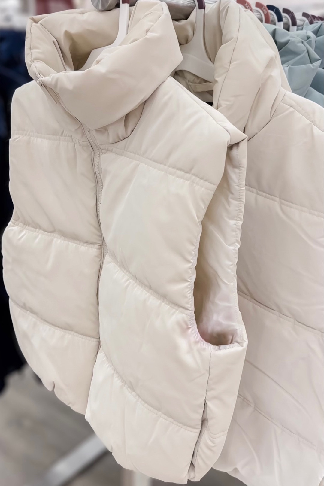 Are we into the puffer vests? I really like these! These colors are so pretty - the black has an iridescent shine so gives it a little pop too!They are cropped but they sit right on top of your waist! $28/ea - available in light beige, slate blue, and iridescent black!

#LTKstyletip #LTKfindsunder100 #LTKfindsunder50