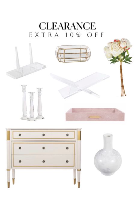 Extra 10% off clearance items (price reflected at checkout)

Memorial Day sale, French chest of drawers, lucite book stand, crystal candle sticks, faux peonies, lucite art easel 

#LTKunder50 #LTKsalealert #LTKhome