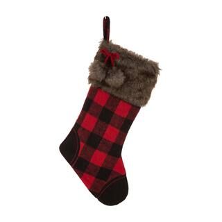 Glitzhome® 21" Fur Black & Red Buffalo Plaid Stocking | Michaels Stores