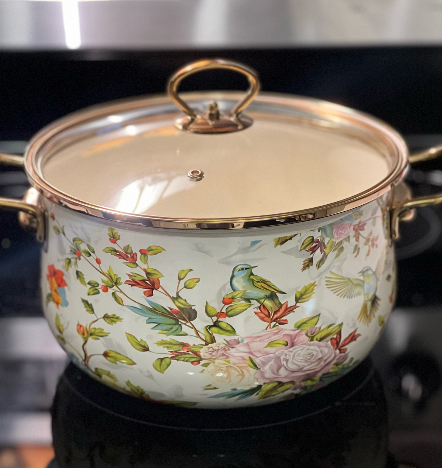 Birds and Floral Ceramic Stockpot! I want one in every size! This is a great addition to add to your kitchen! #kitchen #home #cookware 

#LTKHome #LTKFindsUnder100 #LTKGiftGuide