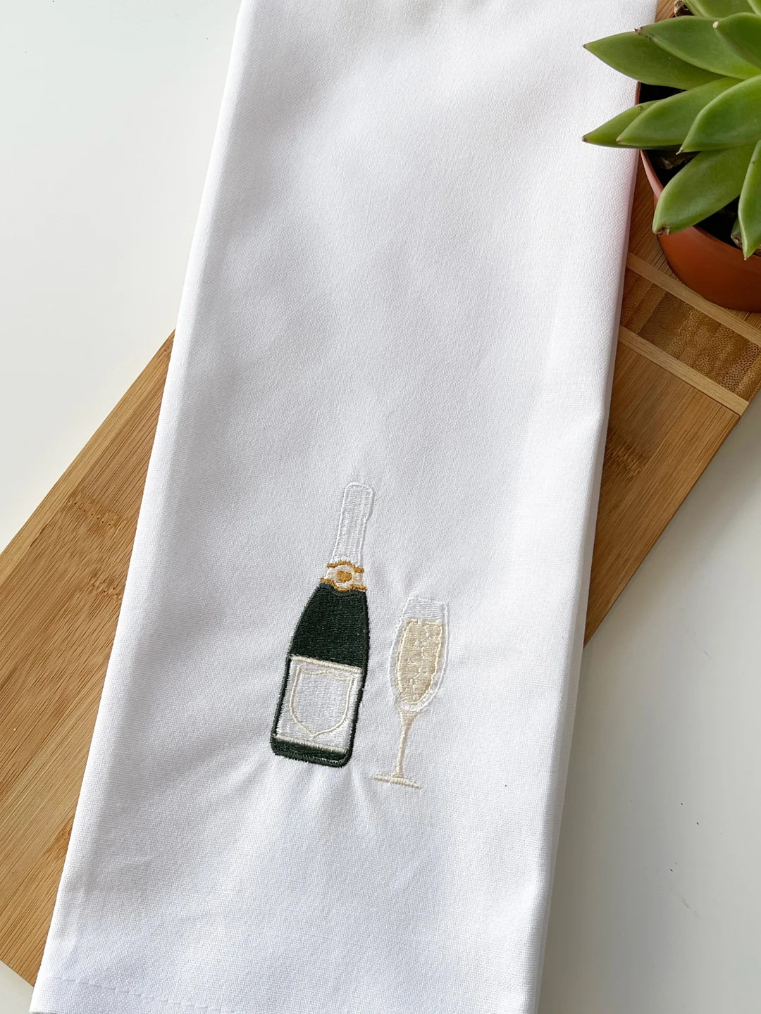 Champagne 100% Cotton Embroidered Kitchen Towel - Etsy | Etsy (US)