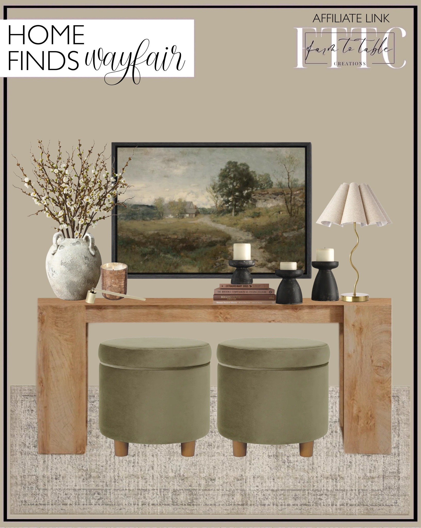 Wayfair Home Finds. Follow @farmtotablecreations on Instagram for more inspiration.

Console Table Decor. Artwork. Candleholders. Storage Ottoman. Loloi Rug. Decorative Vase. Spring Stems. Fluted Lamp Shade. Decorative Books. 

Wayfair Finds | Coffee Bar | Cocoa Bar | Amazon Home |  Bathroom | Curated Entryway | Spring Decor | End of Year Clearance | Trending Decor | Viral Decor | Amazon Holiday | Bedroom corner | Coffee Table Decor | Neutral Decor | Fall Stem Sale | Target Finds | Skinny Bench | Bedroom | Living Room | Breakfast Nook | Amazon Home | Target Sale | Loloi Rugs | Magnolia Home | console table | console table styling | faux stems | entryway space | front porch decor | neutral decor | entryway decor | cozy home | affordable decor |  home decor | home inspiration | console styling | entryway rug | cozy moody home | moody home decor | neutral home | bathroom decor | living room


#LTKHome #LTKFindsUnder50 #LTKSaleAlert