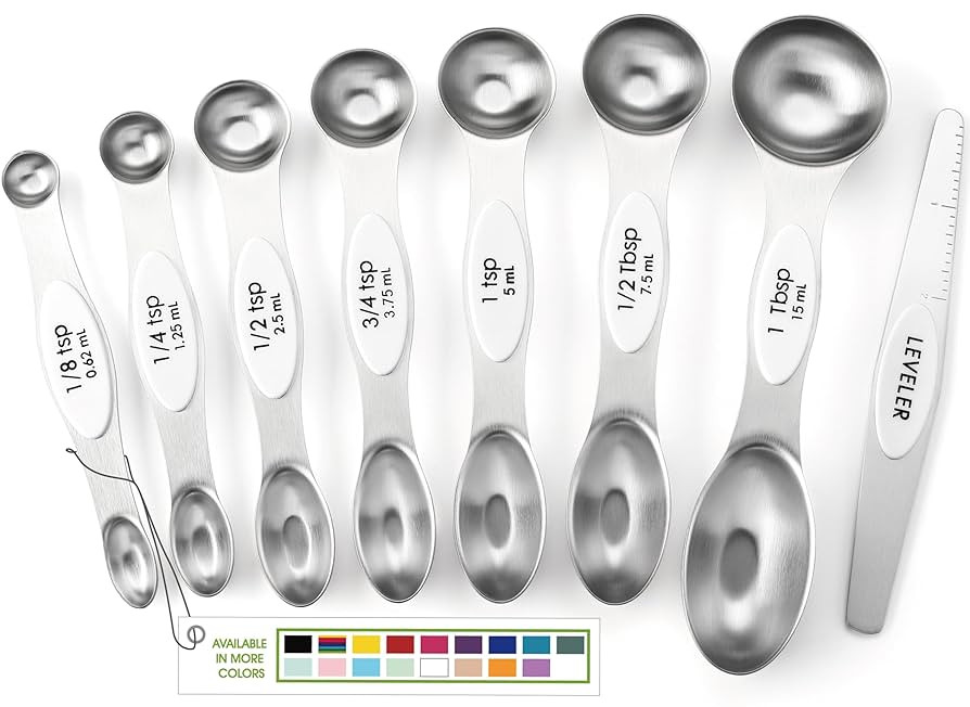 Spring Chef White Stainless Steel Magnetic Measuring Spoons Set of 8 with Leveler, Dual Sided Met... | Amazon (US)