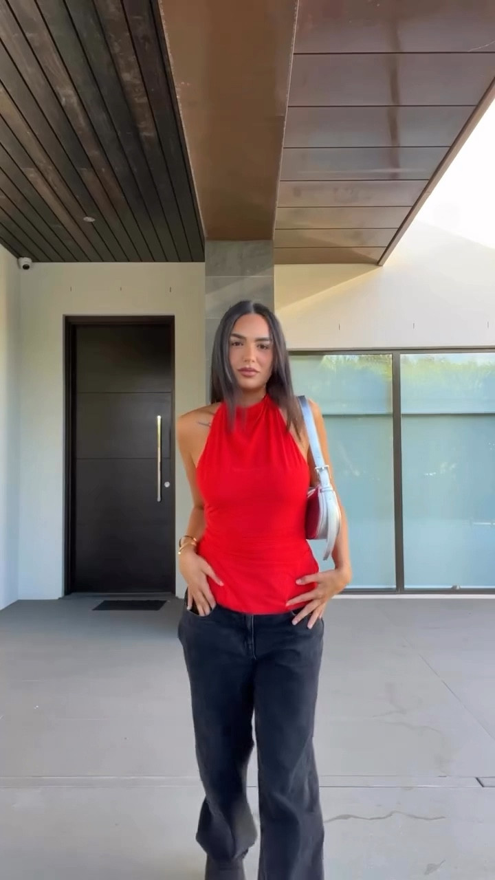 Pop of red in this Sir the Label halter neck top! Paired with my black Slvrlake jeans and slides. Finished with some gold jewellery as always and a silver handbag! I love this outfit it’s casual but still elevated  

#LTKstyletip #LTKsummer #LTKaustralia