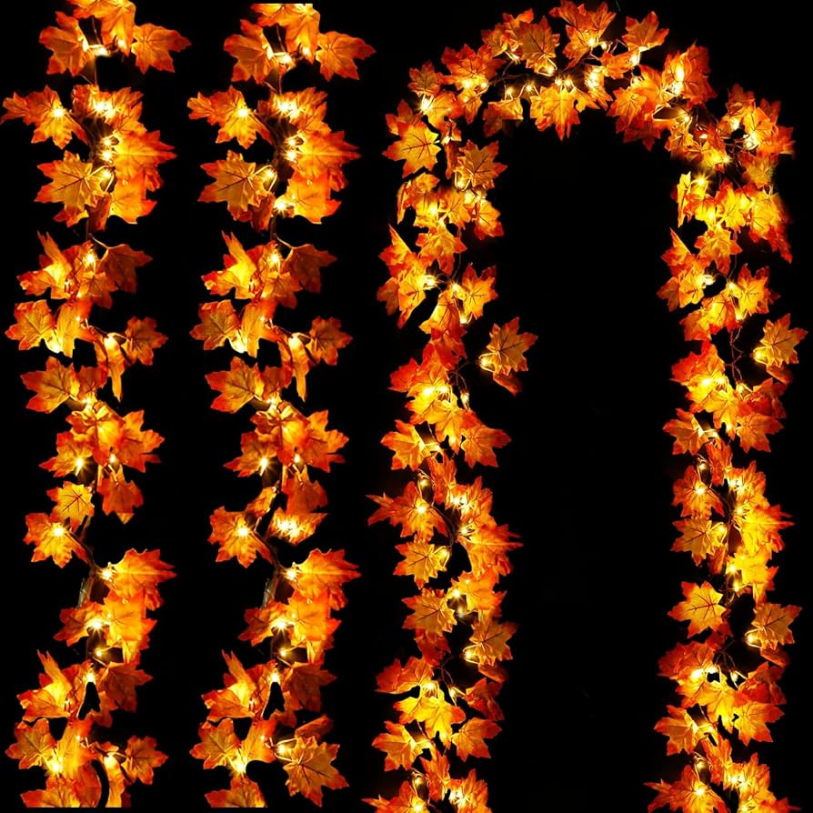 [ Timer & 3 Pack ]30Ft Fall Garland Fall Decorations for Home 60 LED Leafed Lights Patented Reali... | Amazon (US)
