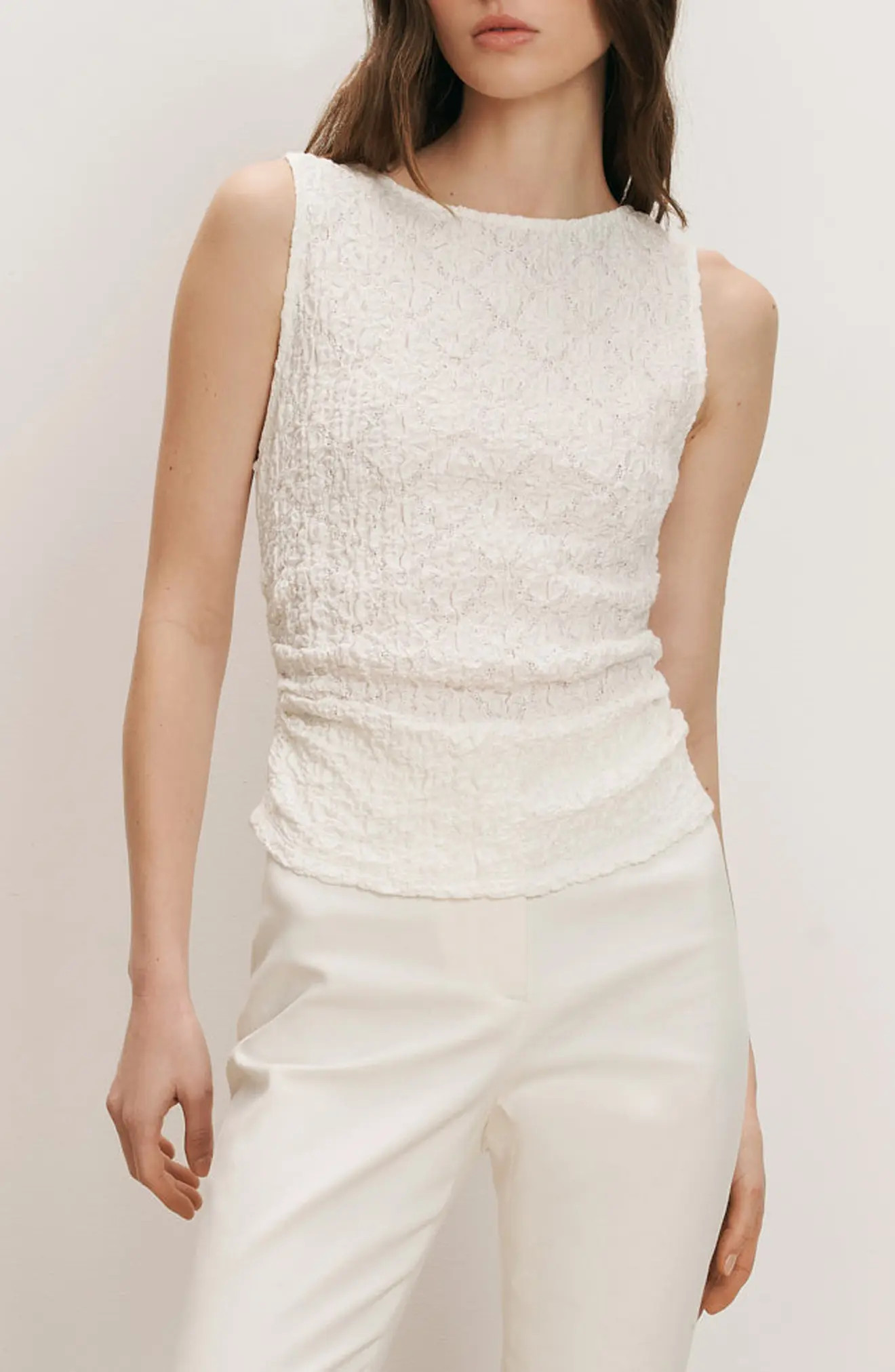 Veronica Beard Selah Ruched Lace Tank in Navy at Nordstrom, Size Medium | Nordstrom
