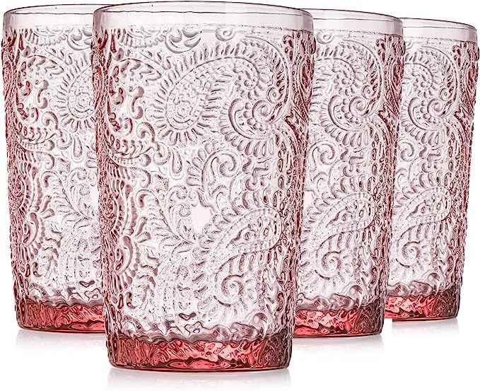 Tebery 4 Pack Pink Highball Glasses Beverage Cups Old Fashioned Drinking Tumbler, 12oz Romantic W... | Amazon (US)