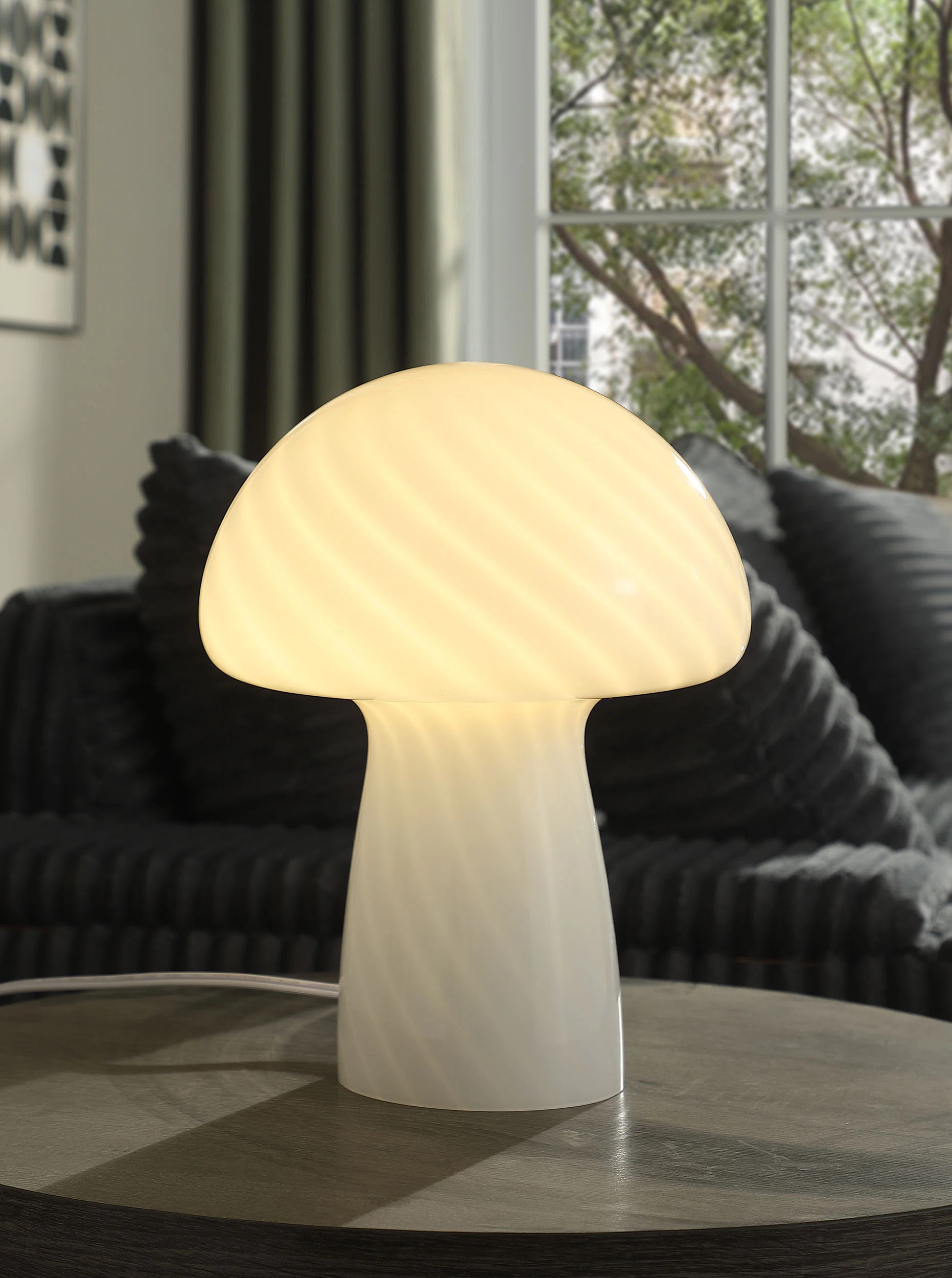 Kanaby Mushroom Shaped Glass Bedside Table Lamp White | Wayfair North America