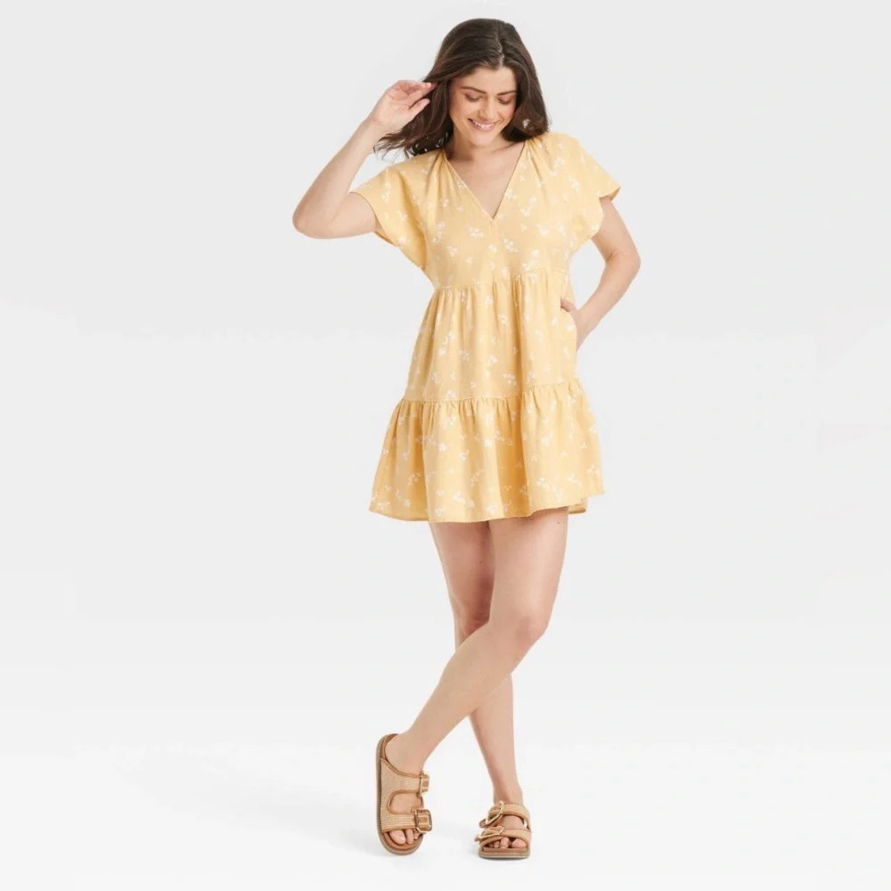 Women's Flutter Short Sleeve Woven Mini Skater Dress - Universal Thread™ Yellow | Poshmark