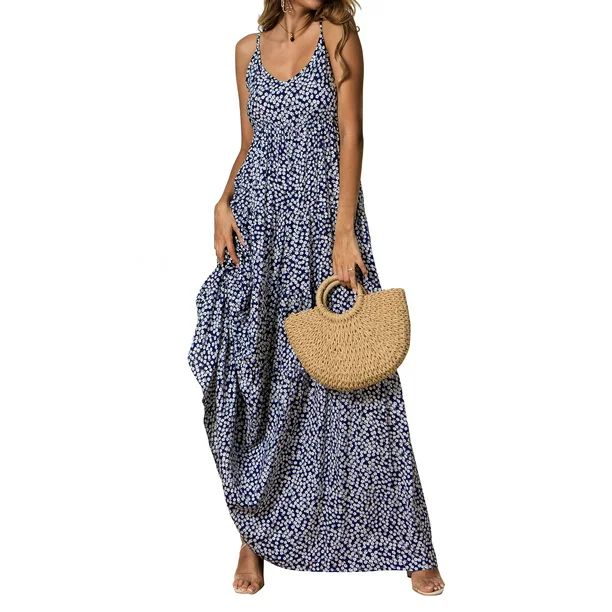 Beach Floral Print Long Maxi Dresses for Women Sleeveless Summer Ladies Boho Beach Wrap Split Dre... | Walmart (US)
