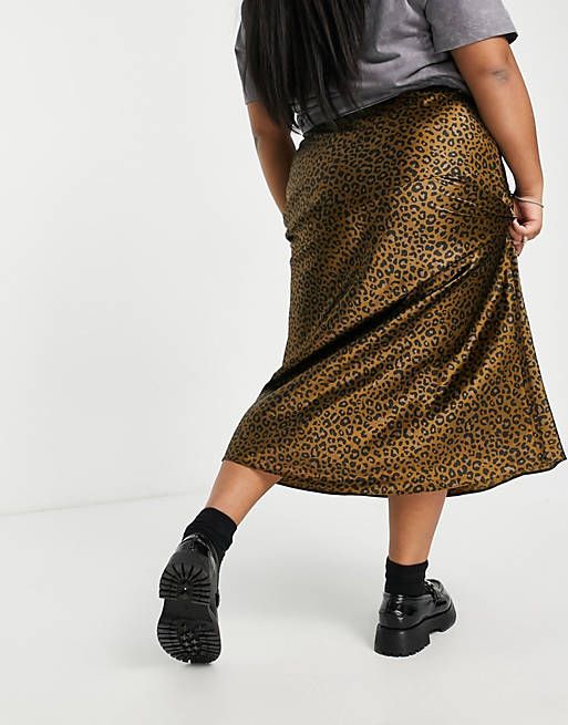 ASOS DESIGN Curve bias slip midi skirt in leopard print | ASOS | ASOS (Global)