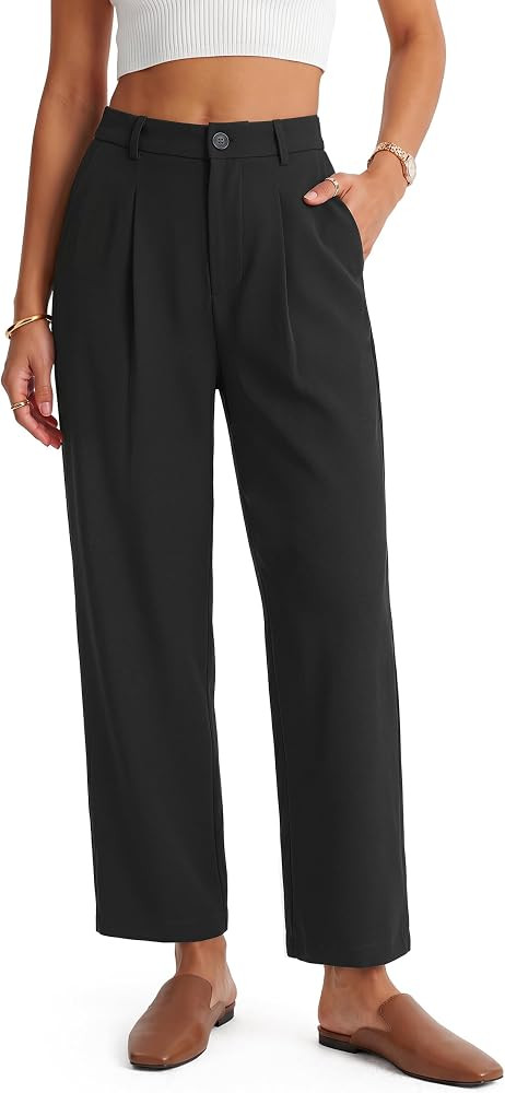 Arach&Cloz Women's Linen Blend Ankle Pants Fall Business Casual Trousers | Amazon (US)