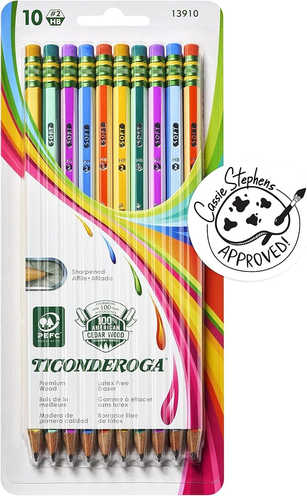 Ticonderoga X13910 Striped Wood-Cased Pencils, 2 HB Soft, Pre-Sharpened, 10 Count, Assorted Color... | Amazon (US)
