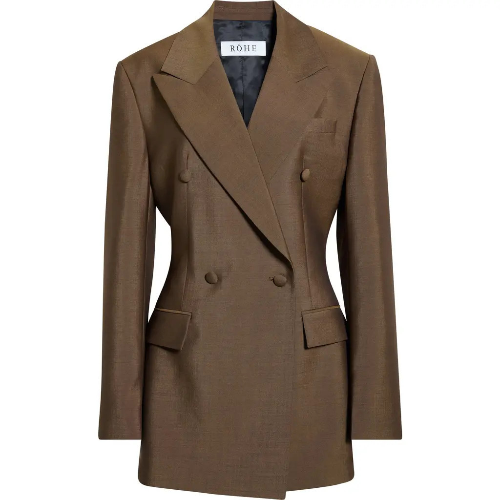 Róhe Hourglass Double Breasted Virgin Wool & Mohair Blazer in Golden Brown at Nordstrom, Size 2 Us | Nordstrom