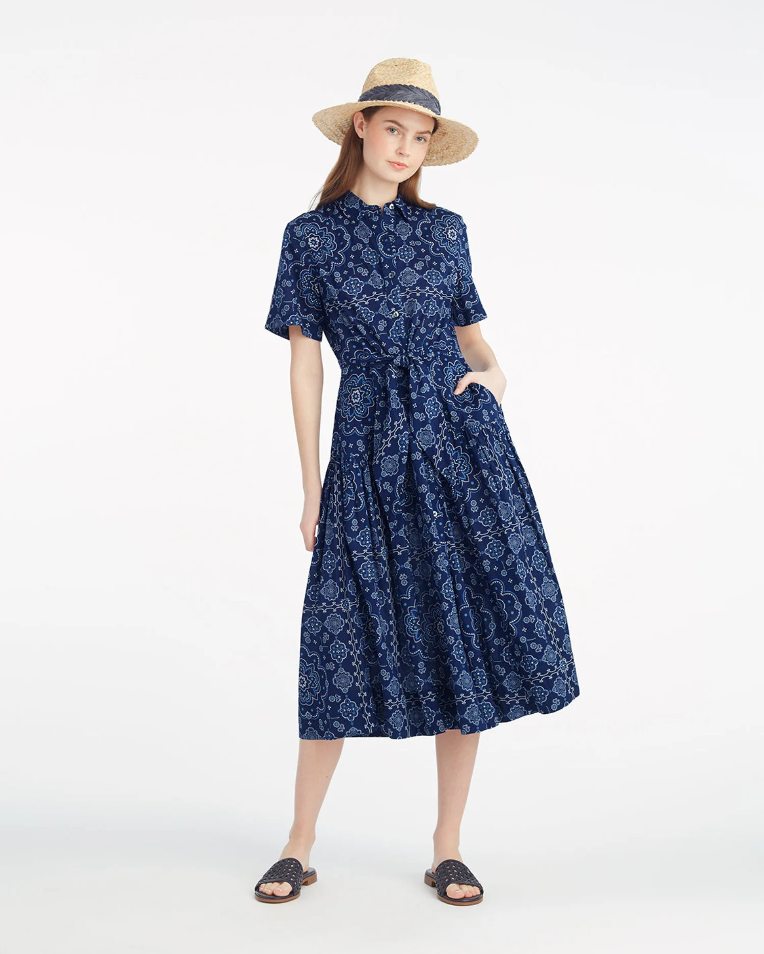 Riley Midi Shirtdress in Bandana Blue | Draper James (US)