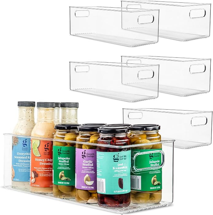 Plastic Food Storage 6 Pack Clear Container Bin with Handles for Organizing Kitchen, Pantry, Refr... | Amazon (US)