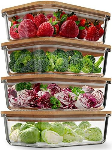 Glass Food Storage Containers with Bamboo Lids (4 Pack, 36 Ounce) Eco Friendly Meal Prep Containers  | Amazon (US)