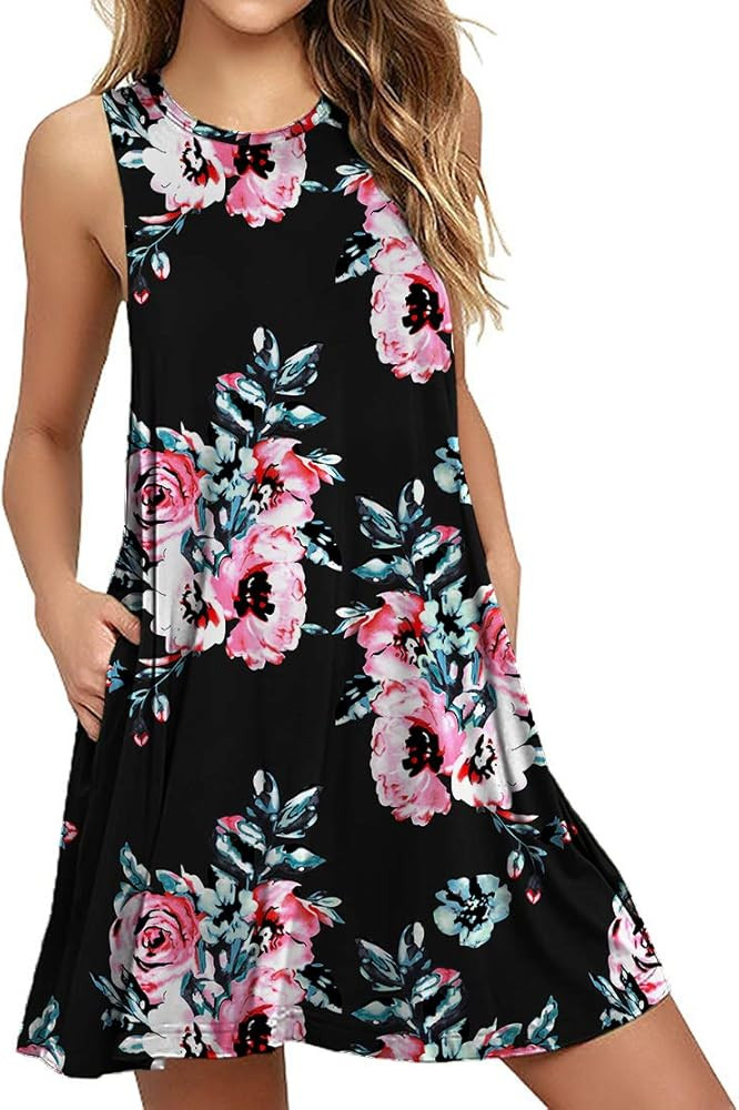 Women's Summer Casual Swing T-Shirt Dresses Beach Cover up with Pockets | Amazon (US)