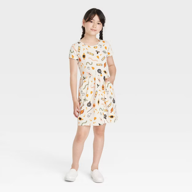 Girls' Halloween Printed Short Sleeve Dress - Cat & Jack™ | Target