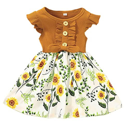 Little Girl Spring Dresses 4t Toddler Girl Casual Dresses Toddler Girl Casual Dresses 3t Little Girl Summer Dresses 3t Stylish Crew Neck Dress Outfit 3T(yellow066, 100) | Amazon (US)