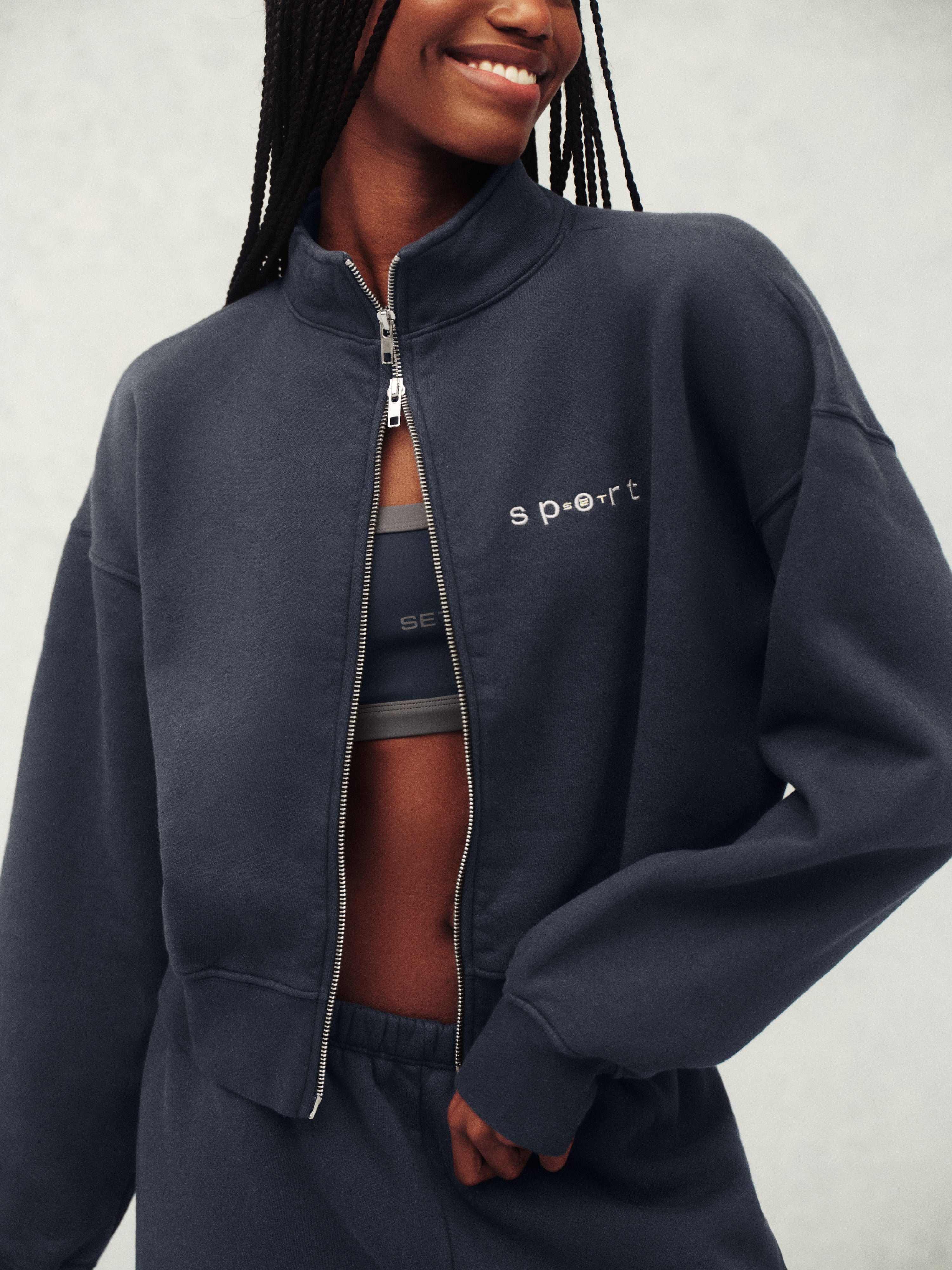 MIDWEIGHT SWEATS STAPLE SET SPORT FUNNEL ZIP - INDIGO | SET Active