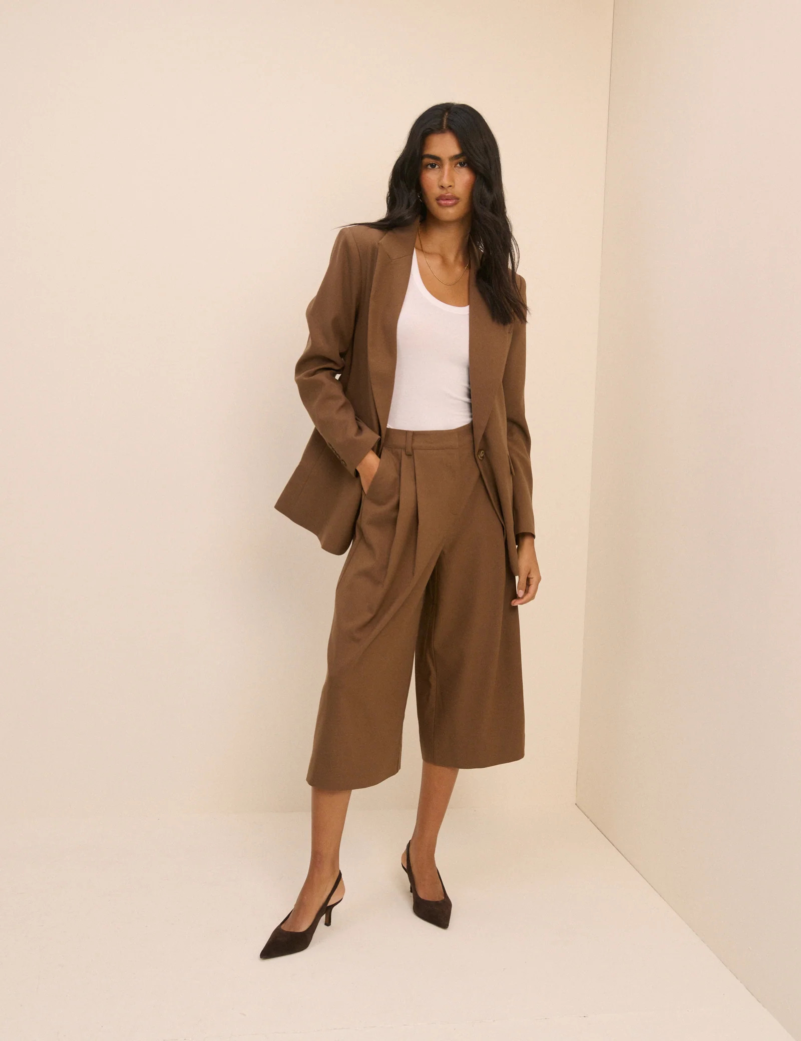 Brown High-Waisted Tailored Culottes | Nobody's Child