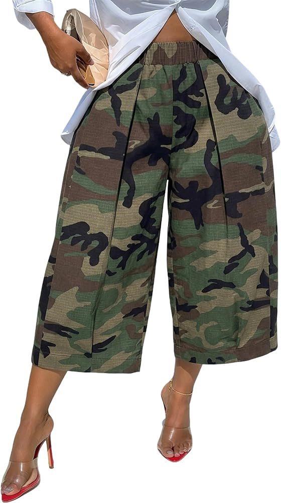 oshoplive Womens High Waisted Wide Leg Cropped Pants Loose Fit Ankle Palazzo Trousers for Women w... | Amazon (US)