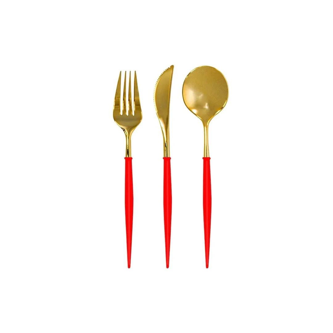 Red and Gold Cutlery, Christmas Cutlery Set, Disposable Christmas Utensils, Plastic Cutlery Set, ... | Etsy (US)