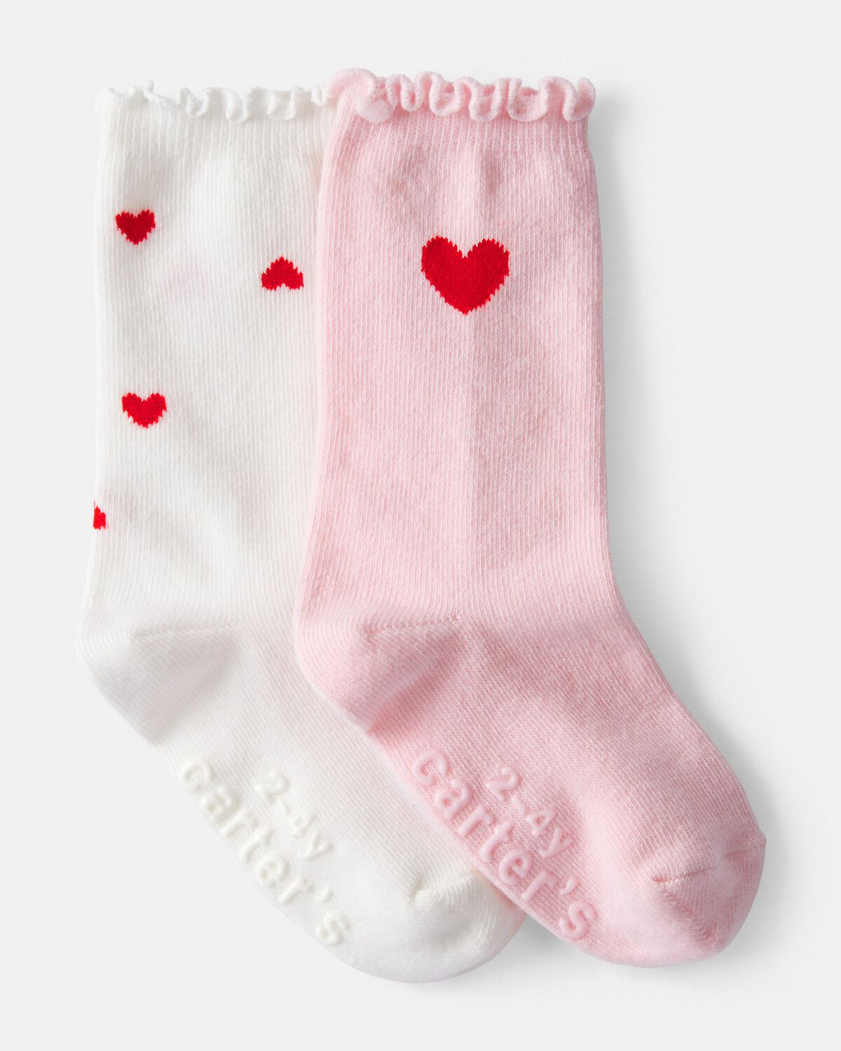 Toddler Girl Heart Crew Socks - Pink/White | Carter's | Carter's Inc