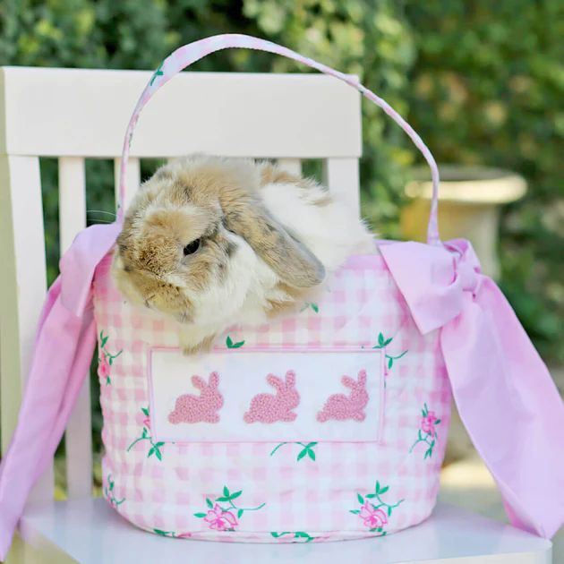 Bunny Smocked Rose Gingham Easter Basket | Classic Whimsy