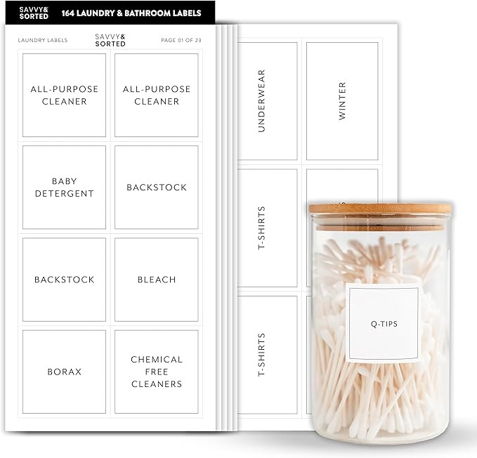 Bathroom Laundry Labels for Jars - 164 Closet Laundry Stickers, Cleaning Labels for Jars Spray Bo... | Amazon (US)