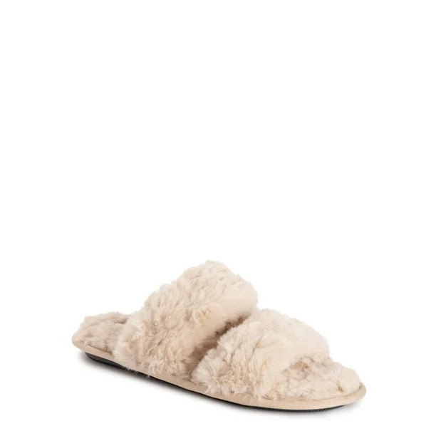 Muk Luks Women's Faux Fur Two Strap Slide Slipper - Walmart.com | Walmart (US)
