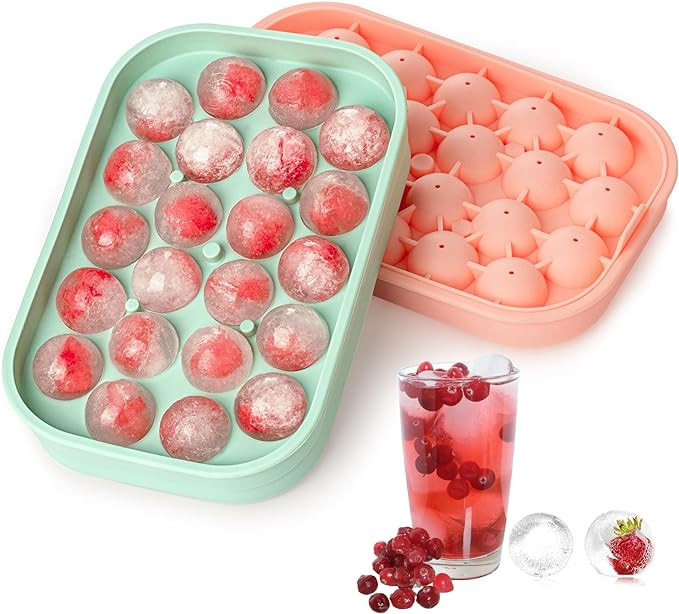 Ice Cube Tray, 2 Pack Flexible Silicone 22 Ice Balls Maker with Lid BPA Free Easy-Release Ice Cub... | Amazon (US)