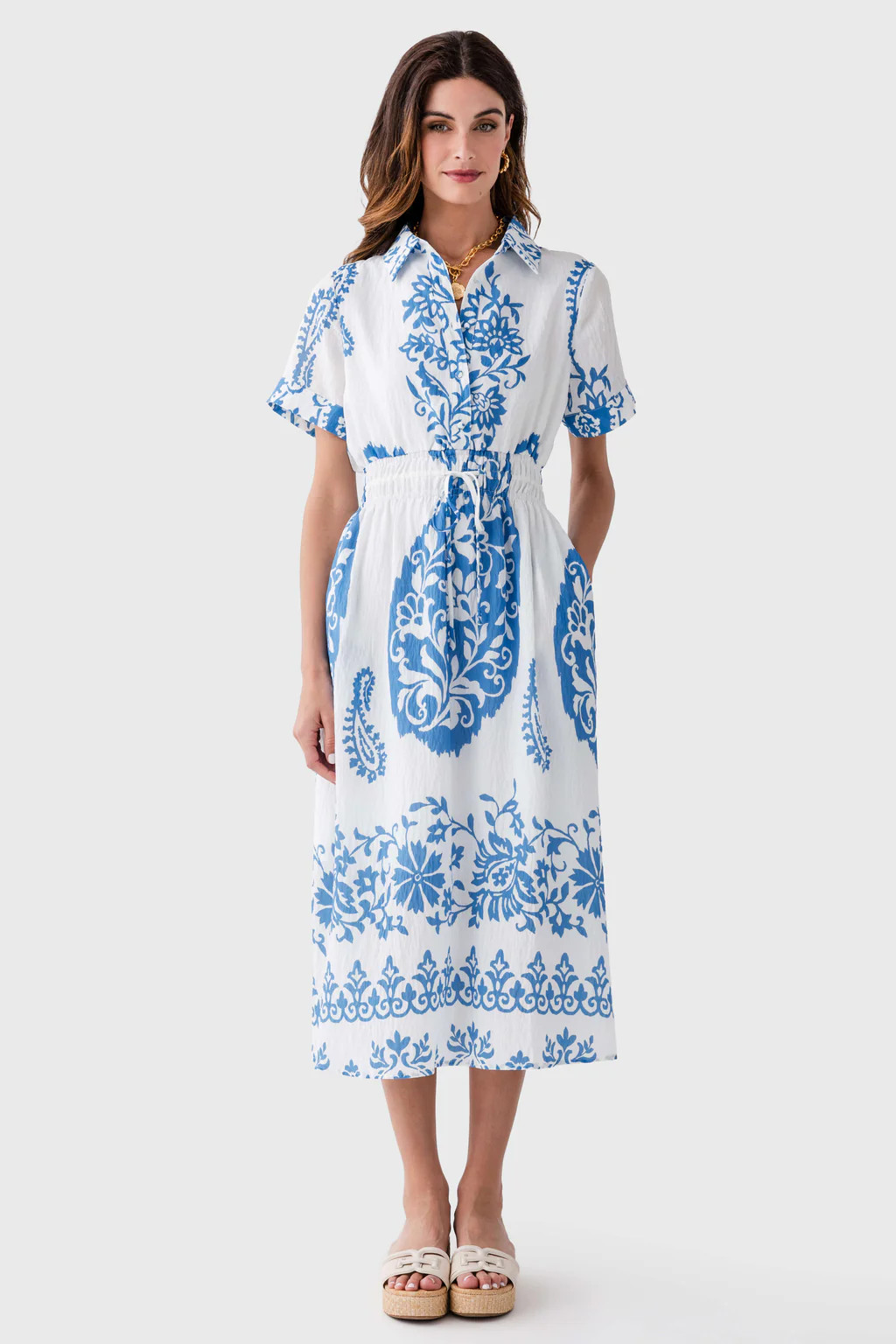 THML Collared Tie Waist Midi Dress | Social Threads