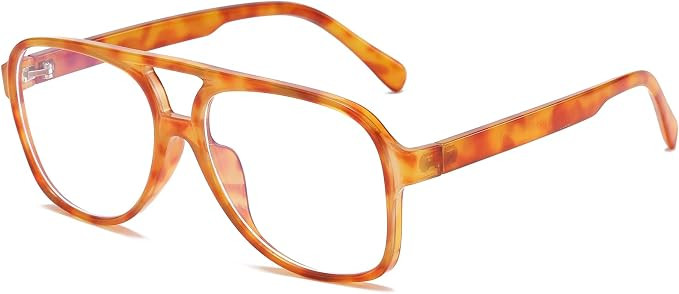 Retro Aviator Blue Light Glasses for Women Men 70s Oversized Frame Pilot Glasses Anti Eyestrain | Amazon (US)