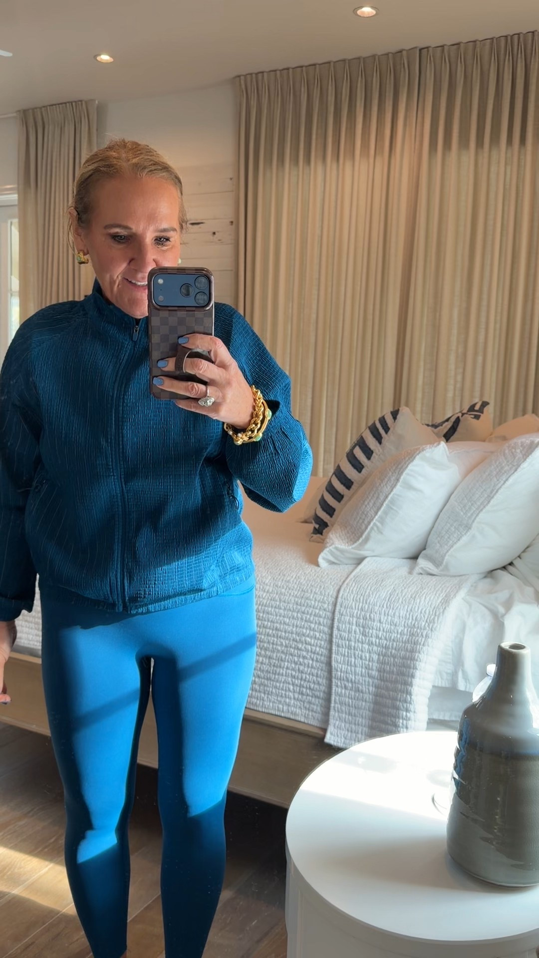 Spanx new deep cove color size medium 

It isn’t super warm at the beach so for sunset and a bike ride I’m just wearing the leggings and a jacket. I have a sweatshirt in my bag and a hat that I’m borrowing from Dougie because I forgot my ass.

#LTKdayinmylife #LTKOver40 #LTKTravel