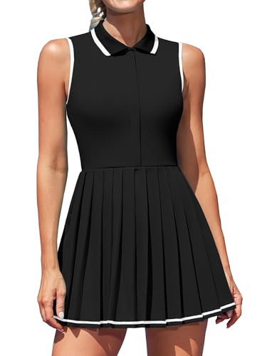 ATTRACO Tennis Dresses for Women Black Dress Tennis Golf Workout Outfits with Zip Polo Collar XL | Amazon (US)