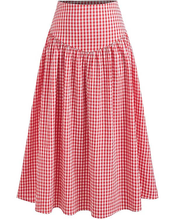 CIDER Low Rise Gingham Zipper Maxi Skirt | Amazon (CA)
