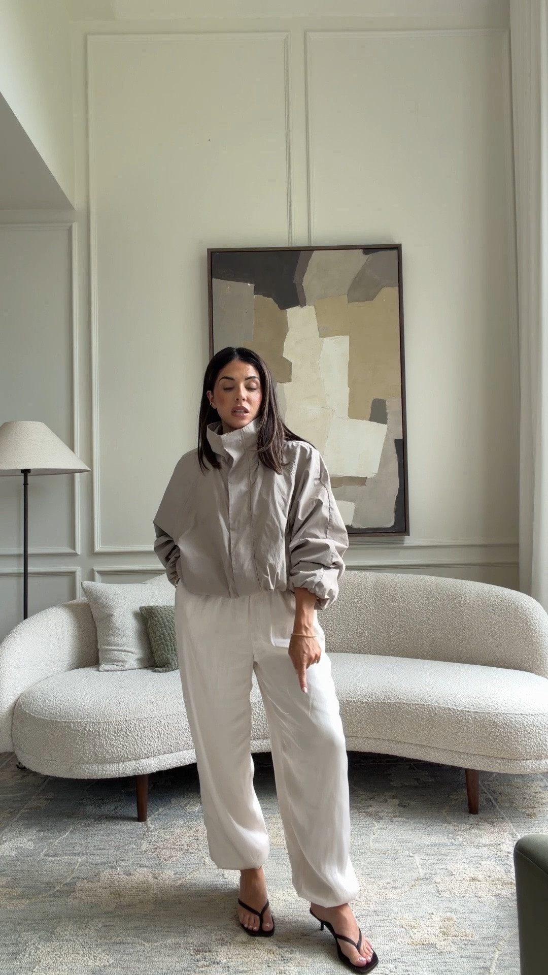 Size S/M in the jacket 
Size XS in the satin balloon pants

#LTKcanada #LTKsummer