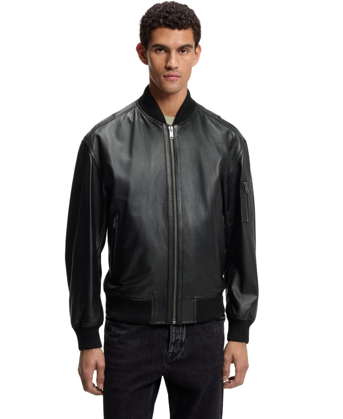 Boss by Hugo Boss Men's Leather Bomber Jacket - Black | Macy's