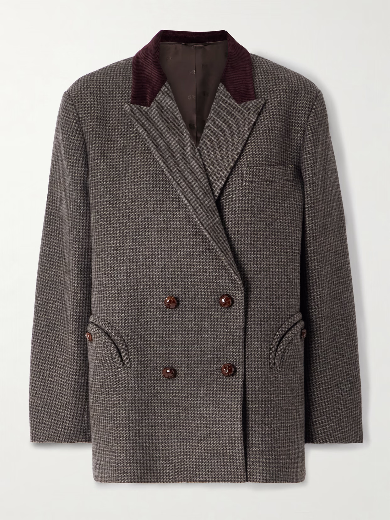 BLAZÉ Milano - Double-breasted Corduroy-trimmed Houndstooth Wool-blend Blazer - Brown | NET-A-PORTER (UK & EU)