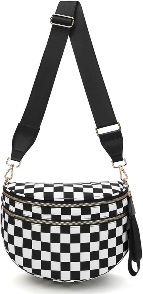 WOOMADA Checkered Crossbody Bag Bum Bag for Women, Fanny Pack Checkered Purse, Belt Bag with Shou... | Amazon (US)