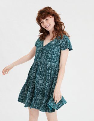 AE Printed Tiered Babydoll Dress | American Eagle Outfitters (US & CA)