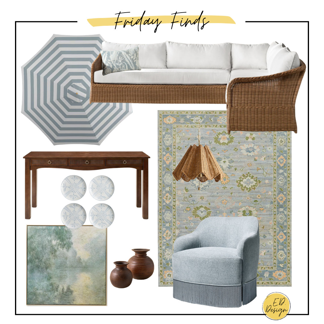 Friday finds - outdoor, wicker sectional, wool rug, baby blue, entryway table, melamine plates, patio umbrella, mcgee, target 

 #LTKSeasonal #LTKHome
