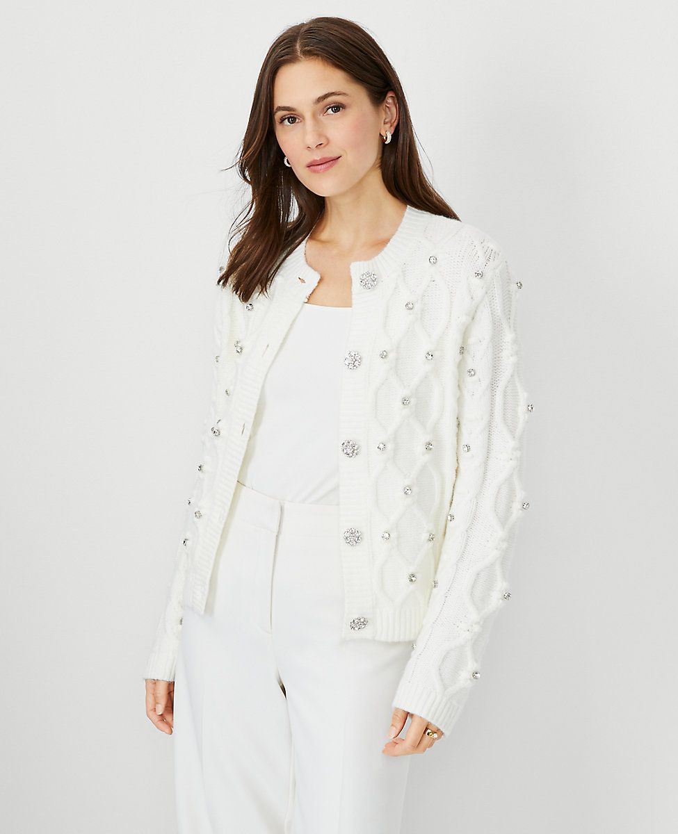 Embellished Relaxed Cable Cardigan | Ann Taylor (US)