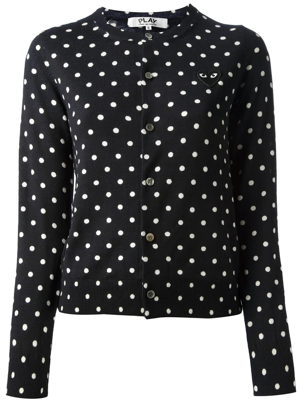 Comme Des Garçons Play embroidered heart polka dot cardigan - Blue | FarFetch Global