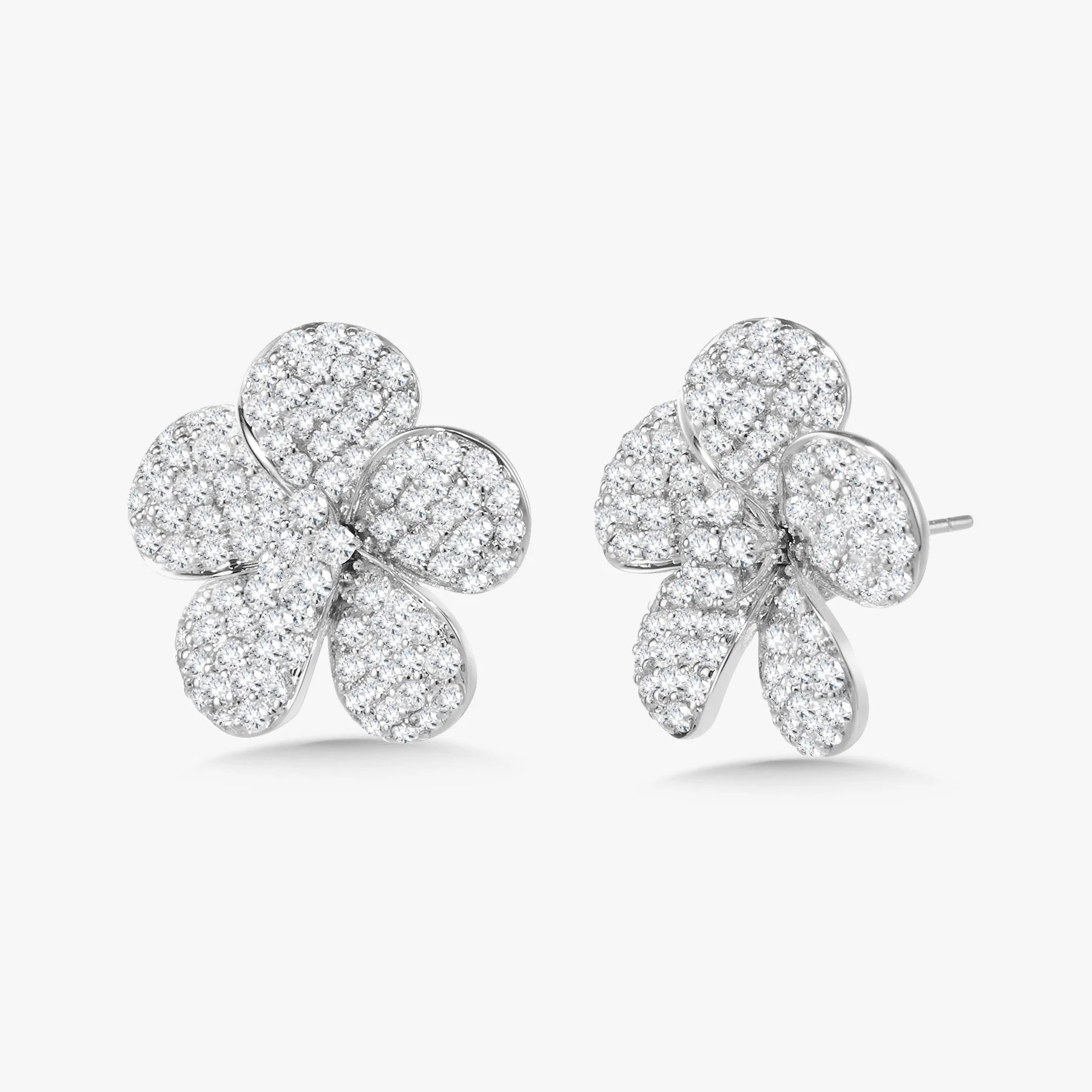 Magnolia Pave Diamond Flower Stud Earrings 3.78ctw | RW Fine Jewelry