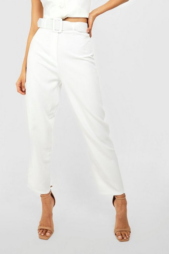 Wide Buckle Belt Straight Tapered Pants | Boohoo.com (US & CA)
