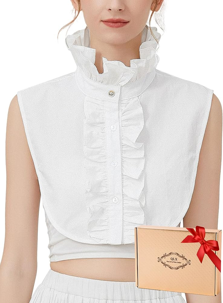QLX Ruffle Collar Detachable Collars Dickey V Neck Shirts White Turtleneck for Women Girl at Amaz... | Amazon (US)