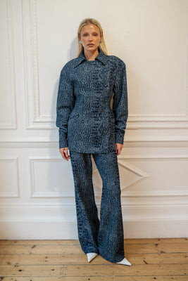 Darby Jacquard Pant — Denim Croc | Yellow The Label
